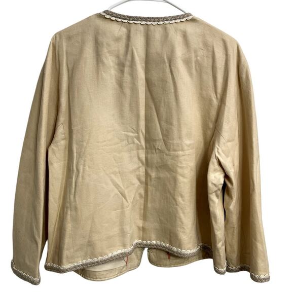 J Crew Cropped 100% Linen Lady Jacket Raffia Woven Details Size 18 Old Money - Picture 2 of 4